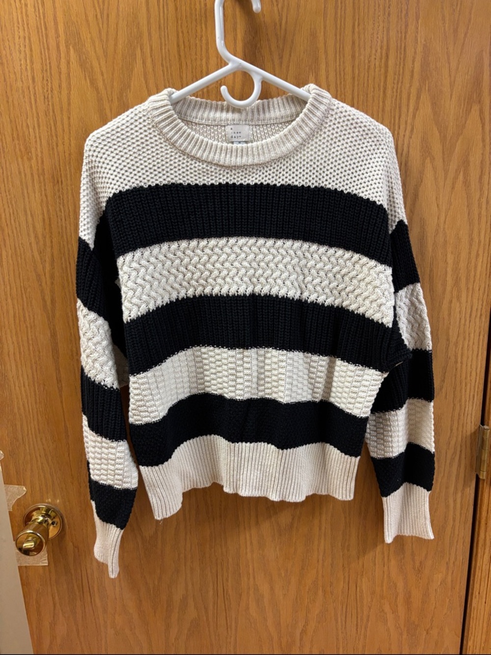 a new day Black & Cream Striped Crewneck Sweater